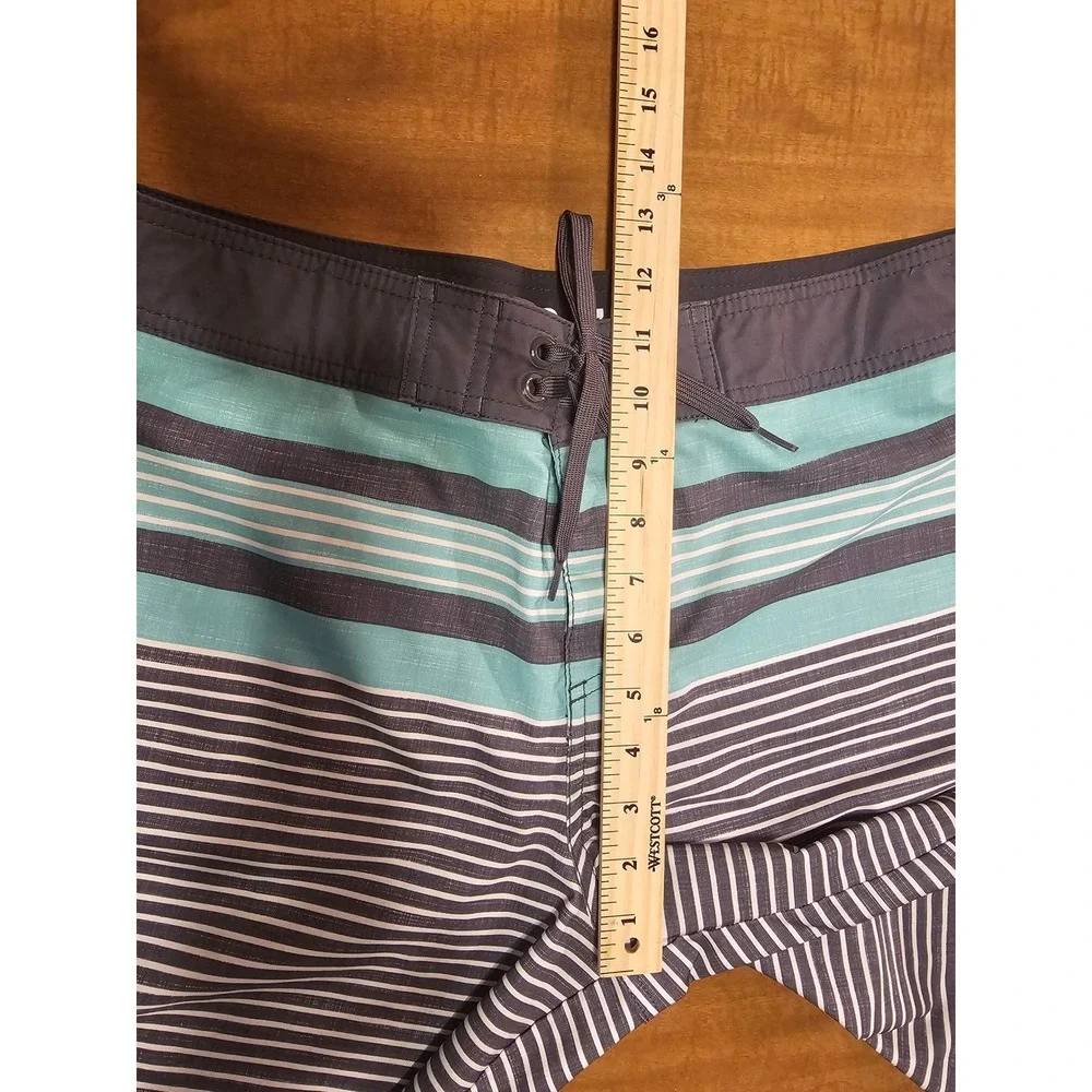 Mens Mossimo Swim Trunks Striped 38 M Teal & Gray pockets tie close H19